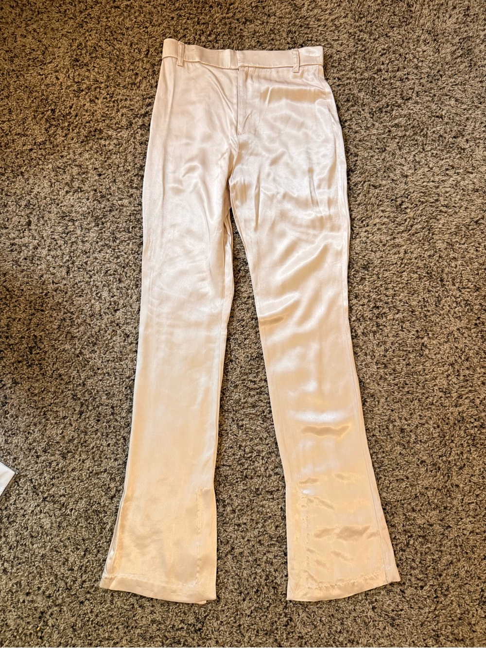 Zara Women Cream Satin Boot-Cut Pants